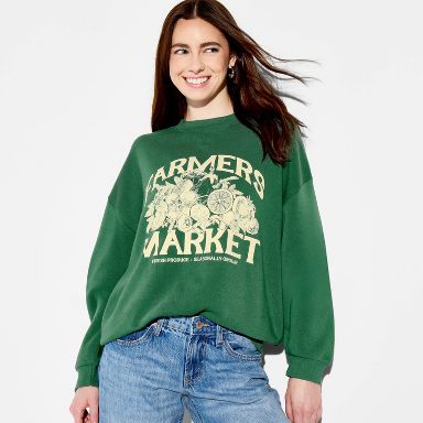 Women's Farmers Market Graphic Pullover Sweatshirt - Fern Green XXS