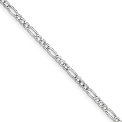 Black Bow Jewelry 2.5mm 14k White Gold Hollow Figaro Chain Necklace