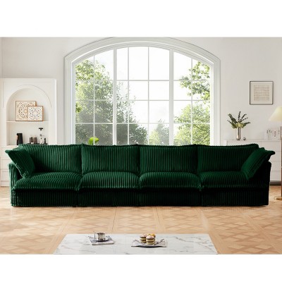 Slipcovered Sectional Sofa, 4 Seater Sofa with Removable Cover, Corduroy Fabric Sectional Sofas, Deep Couch for Living Room-Cuddlewood