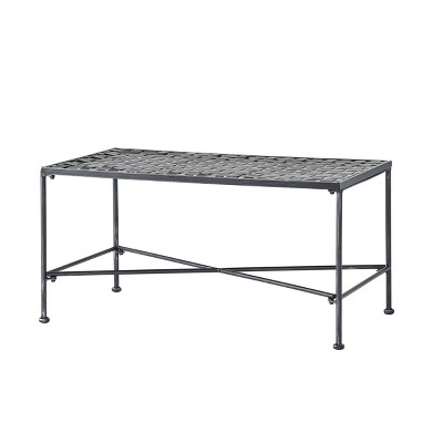 GDFStudio Lockett Stylish Outdoor Iron Coffee Table with Metal Weave Top, Black Brushed Silver