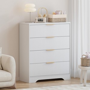 Fluted Dresser for Bedroom with 4 Drawers, 38.6" Tall Dresser with Metal Handles, Wide Chest of Drawers for Living Room, Hallway, Closet - 1 of 4