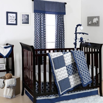 blue and grey crib bedding