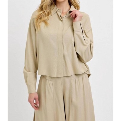 Women's Cropped Linen Button Down Shirt - RISEN