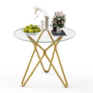 TIRAMISUBEST 35.4" Round Gold Glass Dining Table for 4 - Space-Saving Small Kitchen Table with Sturdy Metal Legs for Dining & Living Room - 1 of 4