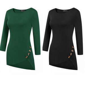 Allegra K Women's 3/4 Sleeve Round Neck Button Decor Casual Stretchy Tunic Tops 2 Packs - 1 of 4