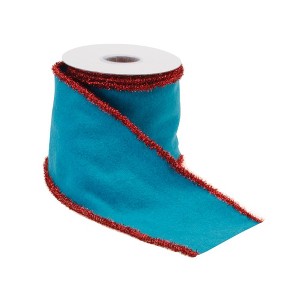 Blue Wool and Red Wired Ribbon (Set of 2) - 1 of 3