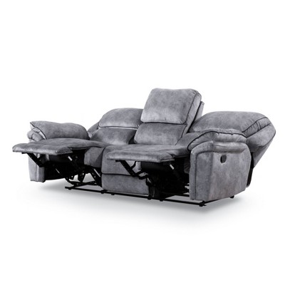 miBasics 89" Breezenight Transitional Manual Reclining Sofa: USB Ports, Microsuede, Foam Padding