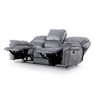 miBasics 89" Breezenight Transitional Manual Reclining Sofa: USB Ports, Microsuede, Foam Padding - 1 of 4