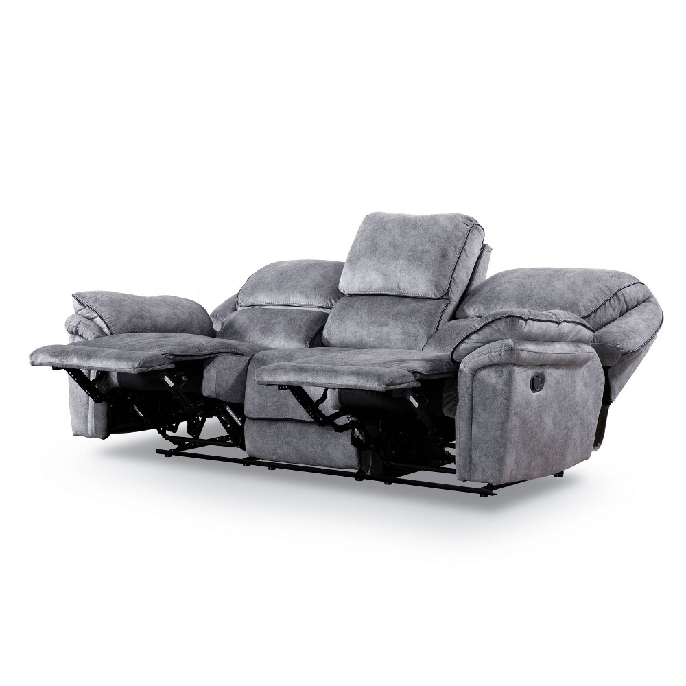 miBasics 89" Breezenight Transitional Manual Reclining Sofa: USB Ports, Microsuede, Foam Padding
