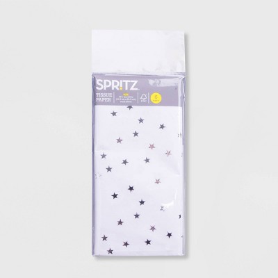 6ct Pegged Tissue Paper Silver - Spritz™: Gift Bag Tissue, Star Pattern, All Occasions, 16.5" x 24"