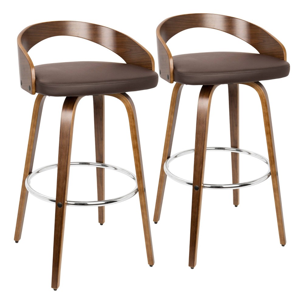 Photos - Chair Set of 2 Grotto Upholstered Barstools Brown/Walnut - Lumisource