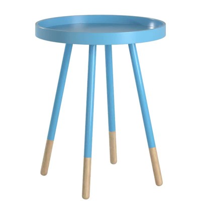 Black and Natural Round Metal Tray Top Accent Table