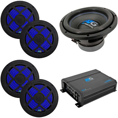 ATG Marine 4 Channel Amp & (4) RGB 6.5" Coaxials + 10" Subwoofer Boat Audio Upgrade