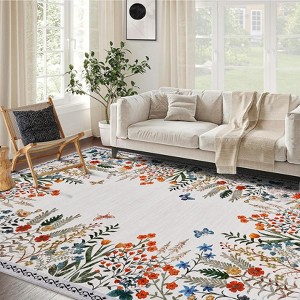 Boho  Washable Rugs for Entryway Floral Rugs for Bedroom, Bathroom Rug Non Slip Washable - 1 of 4