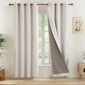 Deconovo 2 Panels Linen Look Film Coated Blackout Curtains with 8 Grommets - 1 of 4