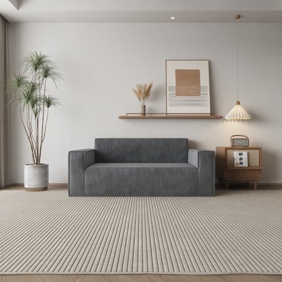 Grungis Convertible Sleeper Sofa Bed with Cylindrical Pillow,Corduroy Folding Mattress Couch with Fixed-Shape Frame,Floor Sofa for Living Room