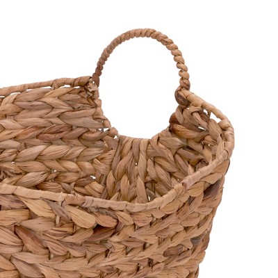 Golden Toffee Water Hyacinth Round Wicker Basket with Metal Frame
