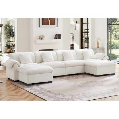 Massive U-Shaped Sectional Sofa, Cloud-Soft Couch with Storage Seats & Ottomans, 4-Seater Deep Seating Modular U Couch