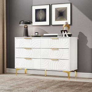 Sideboard 62.9", White Buffet Cabinet with 9 Drawers, Modern Storage for Living Room, Bedroom and Kitchen - 1 of 4