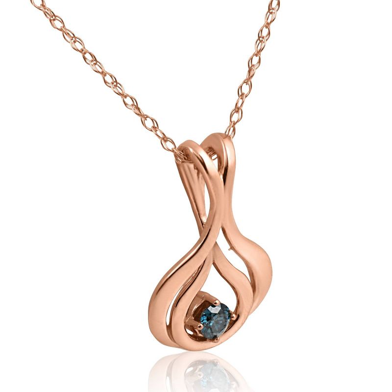 Pompeii3 Blue Diamond Solitaire Pendant & Chain 14k Rose Gold 5/8" Tall, 2 of 4