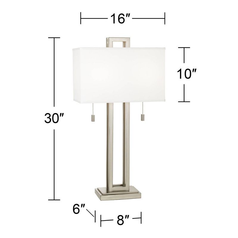 Possini Euro Design Modern Table Lamp 30" Tall Brushed Nickel Metal White Fabric Rectangular Shade for Bedroom Living Room House Bedside Nightstand, 4 of 10