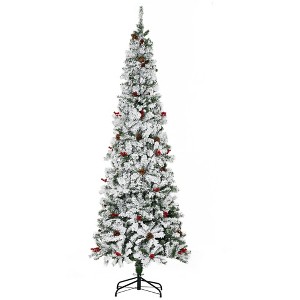 TopComfy Christmas Tree Stand Pencil Snow Flocked Tree with Pinecones Red Berries and Easy Assembly for Modern Holiday Decor, Green, 31.5"*31.5"*88.5" - 1 of 4
