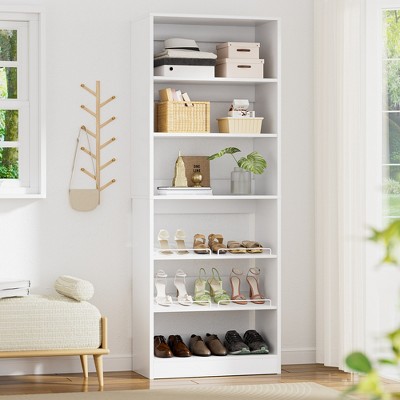 Aheaplus 6-Tier Shoe Rack Tower, 80'' Floor Standing Wooden Shoe Organizer