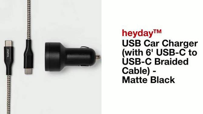 USB Car Charger with 6' USB-C to USB-C Braided Cable - heyday™, 2 of 7, play video