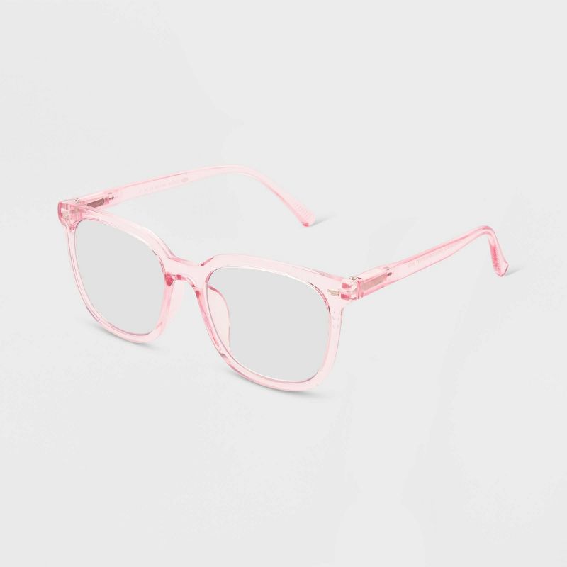 Women's Shiny Plastic Square Blue Light Filtering Reading Glasses - Universal Thread™ Light Pink, 3 of 4