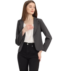 INSPIRE CHIC Women's Open Front Office Long Sleeve Lightweight Printed Floral Crop Suit Blazer - 1 of 4