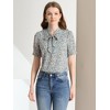 Allegra K Women's V Tie Neck Turn Down Collar Puff Sleeve Floral Blouses - 3 of 4