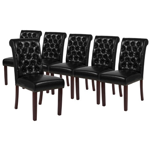 Merrick Lane Upholstered Parsons Chair, Black Leather Dining Chairs With Nailhead Trim