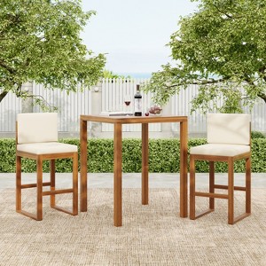 Christopher Knight Home Goleta 3 Piece Outdoor Acacia Wood Bar Set with Water-Resistant Cushions - 1 of 4