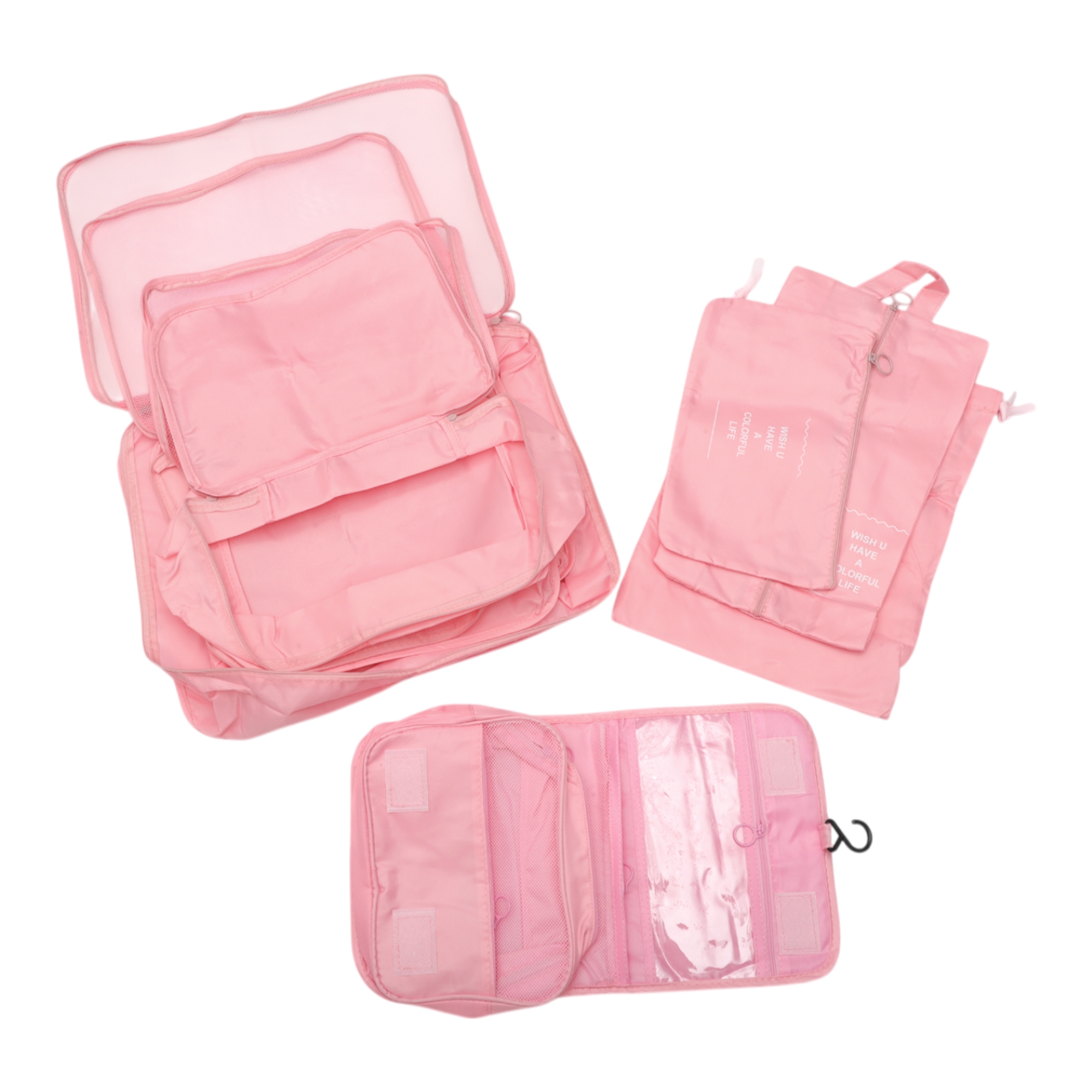 Unique Bargains Portable Packing Cube Set Pink 8 Pcs