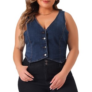 Agnes Orinda Women's Plus Size Sleeveless V Neck Button Down Casual Jean Denim Vest - 1 of 4