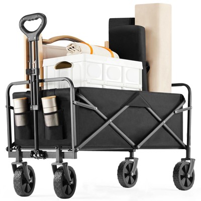 Maggift Trolley and Lawn Cart, Foldable Garden Cart, Large Capacity, Suitable for Beach, Camping, Shopping Garden, Black, 29.5" * 18.5" * 26.6"
