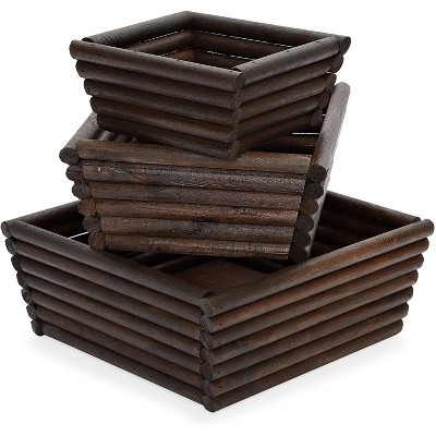 Juvale 3 Pack Wooden Crate Nesting Boxes for Storage Dark Brown Organizers (3 Sizes)