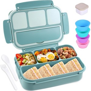 Bento Box Adult Lunch Box, Containers for Adults Men Women with 4 Compartments, Lunchable Food Container with Utensils - 1 of 4
