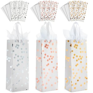 Sparkle and Bash 12 Pack White and Gold Foil Polka Dot Wine Bottle Gift Bags with Tissue Paper - 1 of 4