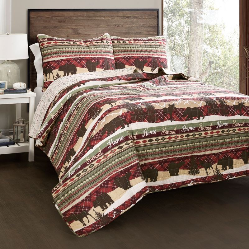 King 3pc Lodge Reversible Quilt Set Red/Brown - Lush D&#233;cor, 3 of 6