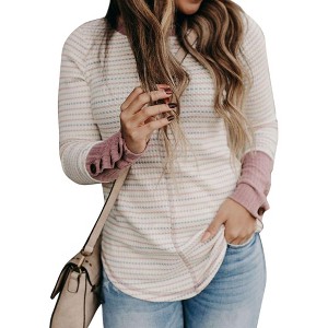 Nlife Women Crew Neck Long Sleeve Colorful Striped Buttons Cuff Slim ...