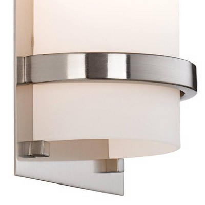 Brushed Nickel Cylinder Wall Sconce with Etched Glass Shade