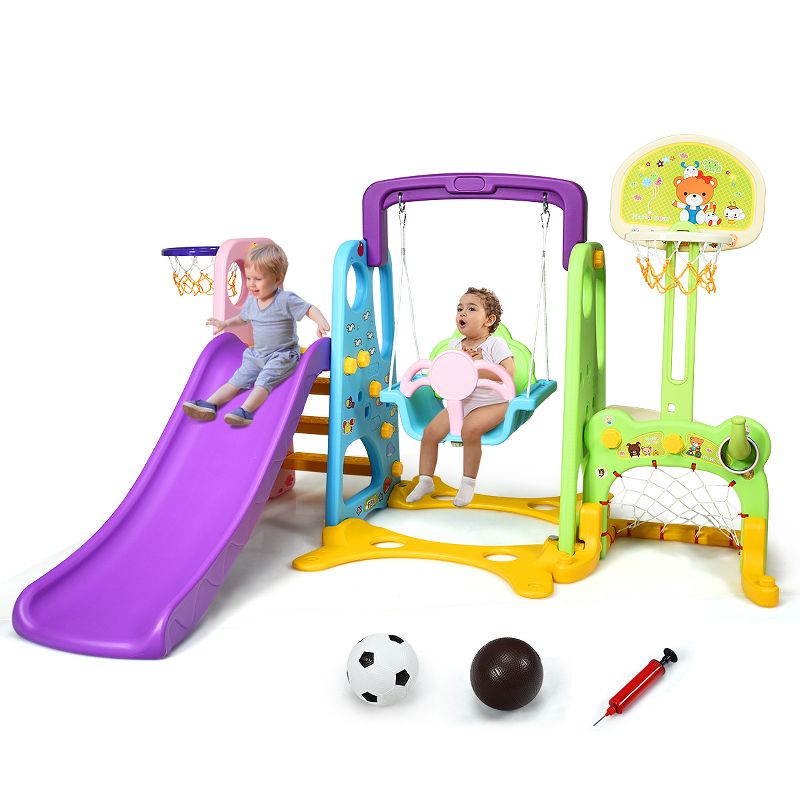 Costway 6 In 1 Toddler Climber and Swing Set w/ Basketball Hoop & Football Gate Backyard, 1 of 10