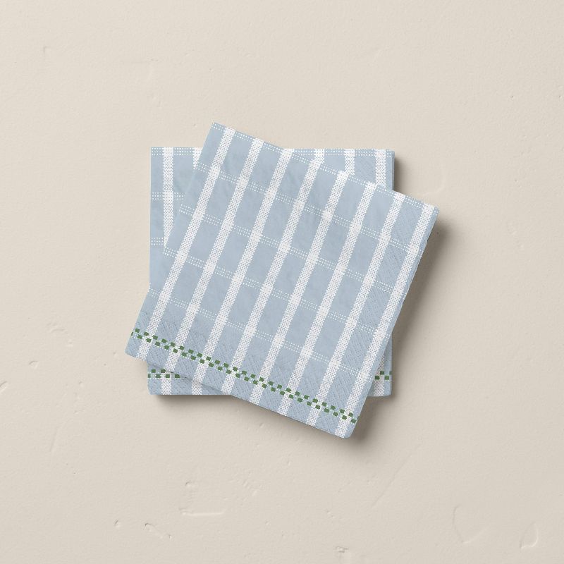 14ct Checkered Plaid Paper Beverage Napkins Cream/Light Blue/Green - Hearth &#38; Hand&#8482; with Magnolia, 1 of 4