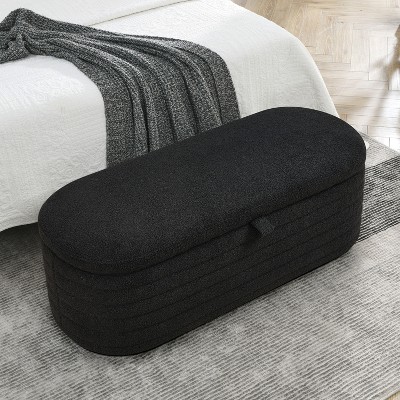 Zeus & Ruta 45.5 in.W Ottoman Bench Upholstered Fabric Storage End of Bed Stool with Safety Hinge