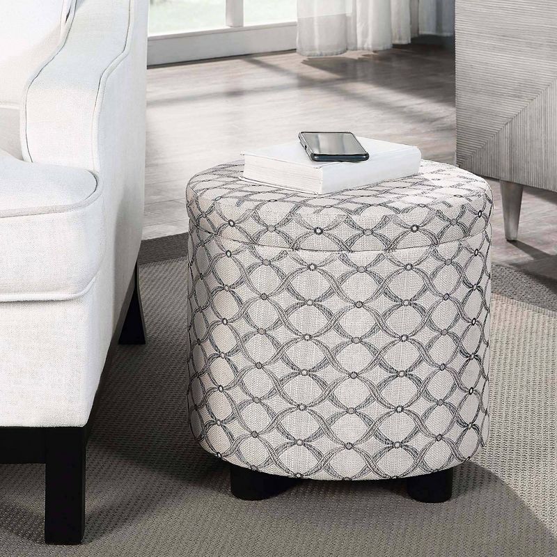 Breighton Home Designs4Comfort Round Accent Storage Ottoman with Reversible Tray Lid Ribbon Pattern Fabric, 2 of 7