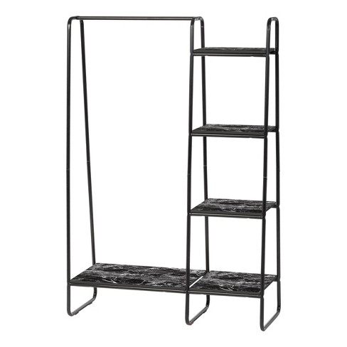 IRIS Metal Garment Rack with 5 Wooden Shelves Marble Black