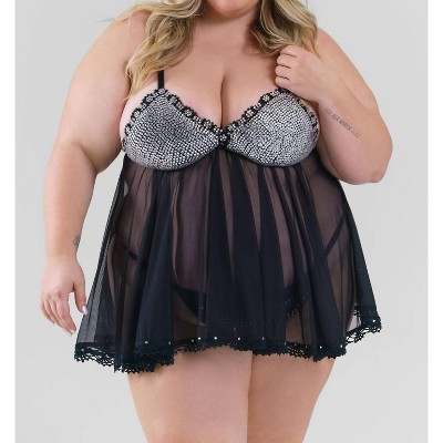 Women's RHINESTONE BABYDOLL SET - ISAYES