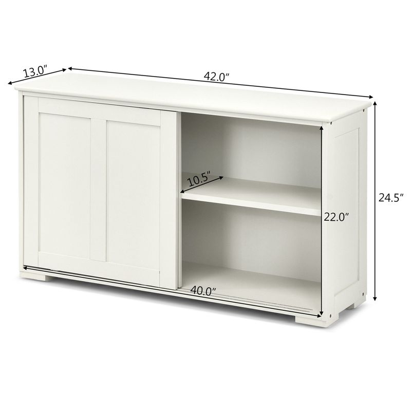 Costway Kitchen Storage Cabinet Sideboard Buffet Cupboard Wood Sliding Door Pantry Antique White, 4 of 11