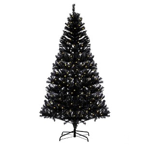 6.5 Ft Prelit Artificial Christmas Tree, Black Christmas Tree with 250 Warm White LED Lights & 818 Branches - 1 of 4
